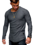 SOLID COLOR SLEEVE PLEATED PATCH DETAIL LONG SLEEVE T-SHIRT